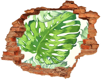 Adesivo effetto buco nel muro Monstera verde in una buca di cemento