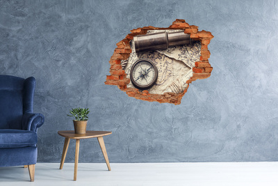 Adesivo con buco sbrecciato Antica mappa con bussola