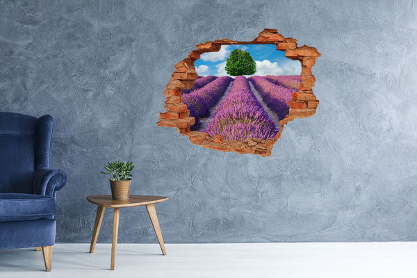Adesivo effetto buco nel muro Campo di lavanda dietro il muro