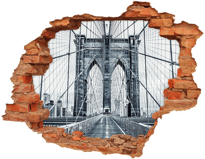 Adesivo murale buco 3D Il ponte di Brooklyn in bianco e nero