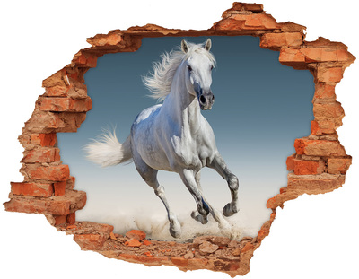 Adesivo murale buco 3D Un cavallo bianco in fuga