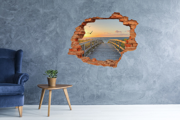 Adesivo murale buco 3D Tramonto sul mare