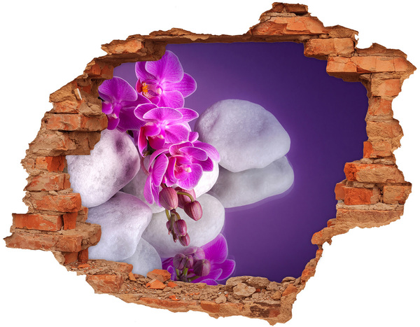 Adesivo murale buco 3D Orchidee su uno sfondo di pietre