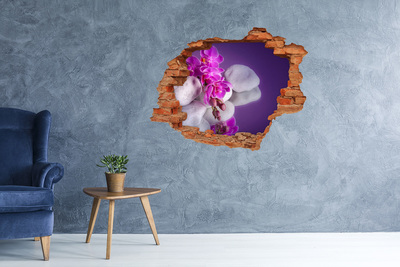 Adesivo murale buco 3D Orchidee su uno sfondo di pietre