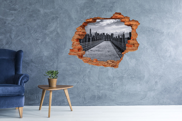 Adesivo murale buco 3D Vista della città dal molo