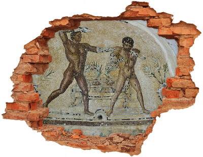 Adesivo con buco sbrecciato Antico combattimento tra gladiatori