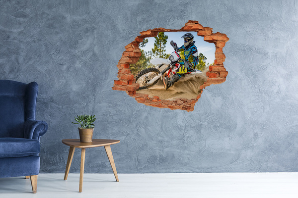 Adesivo murale buco 3D Motocross in azione