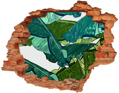 Adesivo murale buco 3D Giardino tropicale con foglie di banano