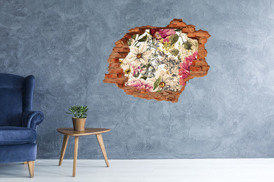 Adesivo murale buco 3D Giardino fiorito dietro il muro
