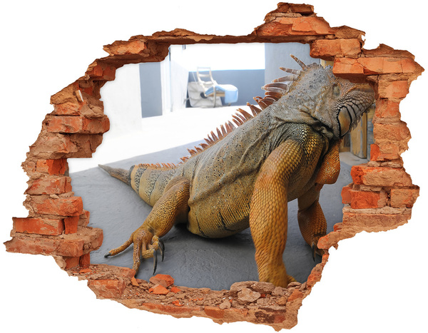Adesivo effetto buco nel muro Iguana in un muro danneggiato