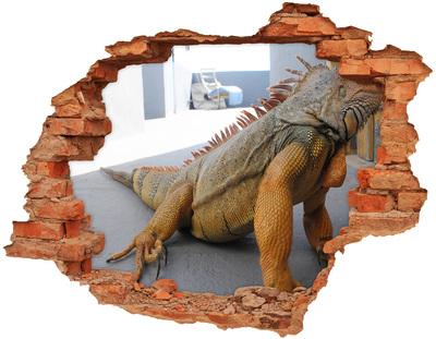 Adesivo effetto buco nel muro Iguana in un muro danneggiato