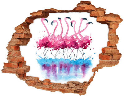 Adesivo murale buco 3D Fenicotteri in acqua colorata