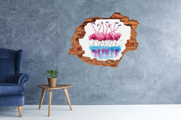 Adesivo murale buco 3D Fenicotteri in acqua colorata