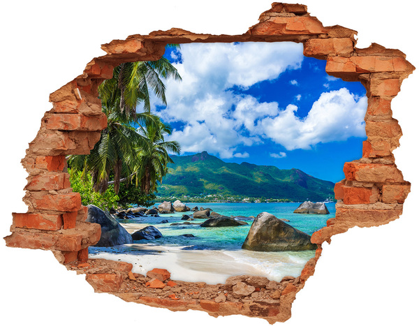 Adesivo murale buco 3D Un'oasi tropicale con vista mare