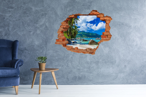 Adesivo murale buco 3D Un'oasi tropicale con vista mare