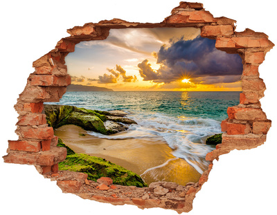 Adesivo murale buco 3D Tramonto sul mare
