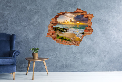 Adesivo murale buco 3D Tramonto sul mare