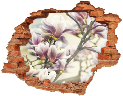 Adesivo con buco sbrecciato Fiori di magnolia in un muro danneggiato