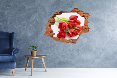 Adesivo con buco sbrecciato Tulipani in un muro diroccato