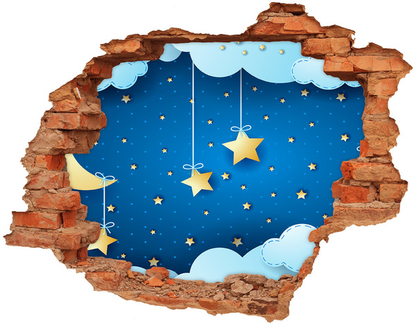 Adesivo murale buco 3D Cielo notturno con stelle dorate