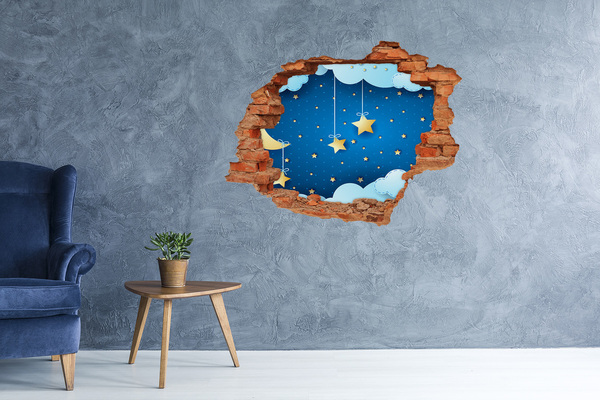 Adesivo murale buco 3D Cielo notturno con stelle dorate