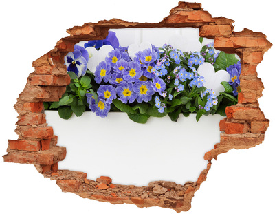 Adesivo con buco sbrecciato Fiori in un buco nel muro