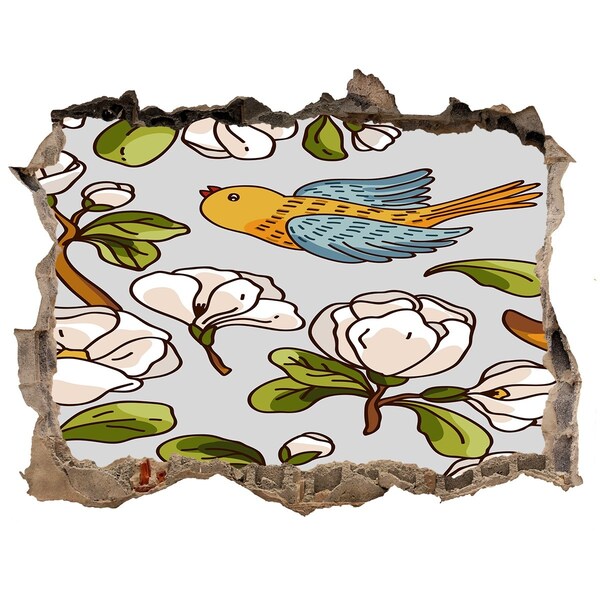 Sticker buco nel muro Paradiso fiorito con un uccello