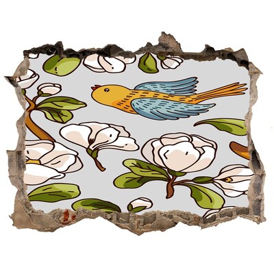 Sticker buco nel muro Paradiso fiorito con un uccello