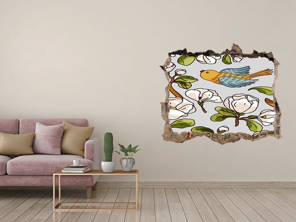 Sticker buco nel muro Paradiso fiorito con un uccello