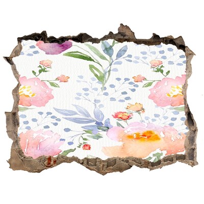 Finto buco nel muro 3D Un murale floreale su un muro danneggiato