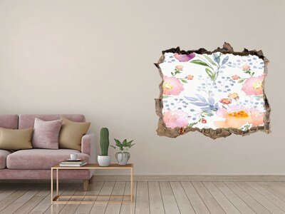 Finto buco nel muro 3D Un murale floreale su un muro danneggiato