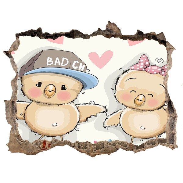 Sticker buco nel muro Uccellini carini su uno skateboard