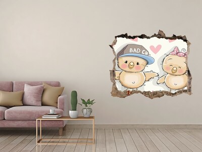 Sticker buco nel muro Uccellini carini su uno skateboard