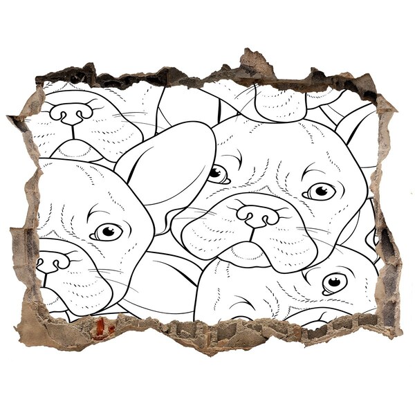 Adesivo buco nel muro Cani francesi in un buco nel muro