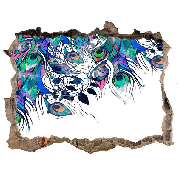 Finto buco nel muro 3D Piume colorate in un buco nel muro