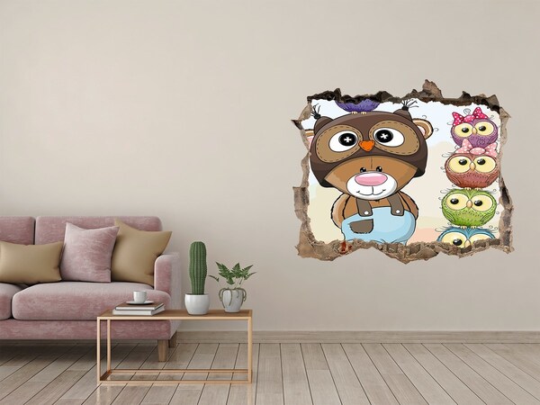 Sticker buco nel muro Adorabile orsacchiotto con gufi