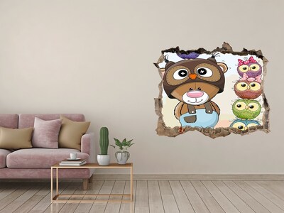 Sticker buco nel muro Adorabile orsacchiotto con gufi