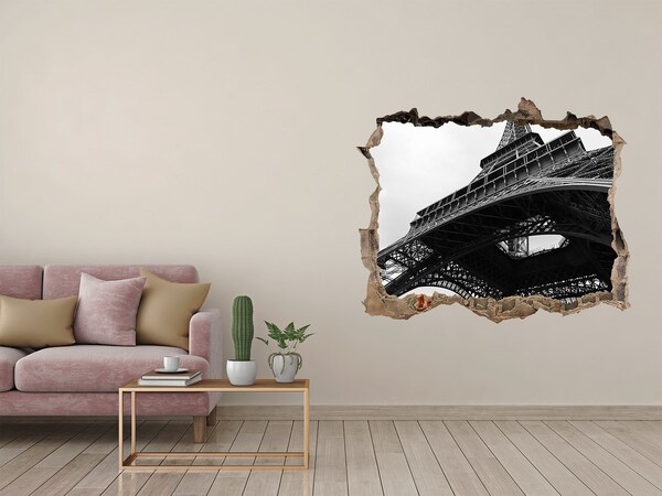 Adesivo buco nel muro La Torre Eiffel in un ambiente monocromatico