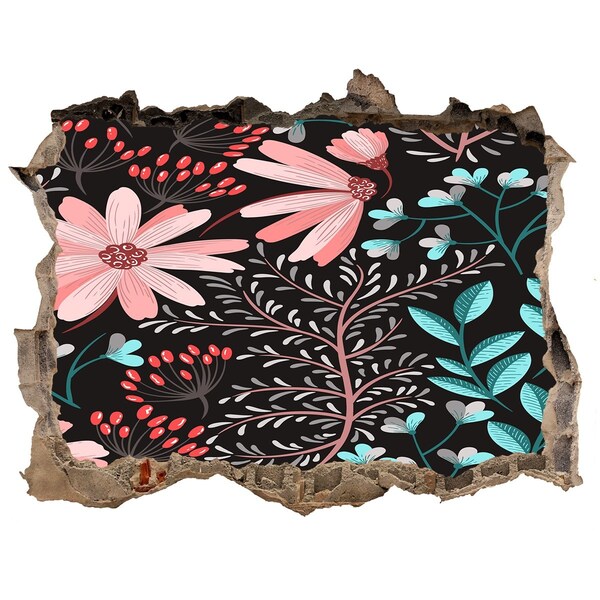 Adesivo buco nel muro Motivo floreale su sfondo nero