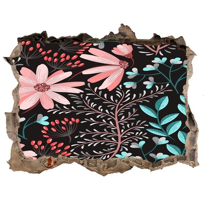 Adesivo buco nel muro Motivo floreale su sfondo nero