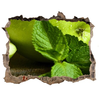 Finto buco nel muro 3D Mela verde con menta