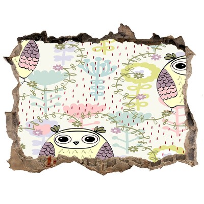 Adesivo buco nel muro Buco nel muro con un gufo e fiori