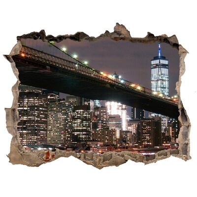 Finto buco nel muro 3D Ponte di Brooklyn di notte