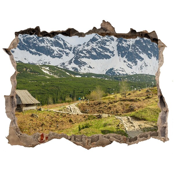 Finto buco nel muro 3D Paesaggio montano con un villaggio