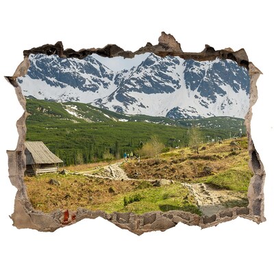 Finto buco nel muro 3D Paesaggio montano con un villaggio