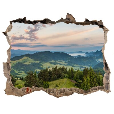 Finto buco nel muro 3D Paesaggio montano all'alba