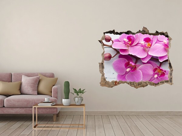 Sticker buco nel muro Fiori di orchidea che spuntano da un buco nel muro