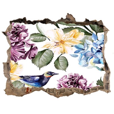 Adesivo buco nel muro Paradiso fiorito con un uccello