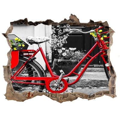 Finto buco nel muro 3D Una bicicletta rossa in un contesto urbano.