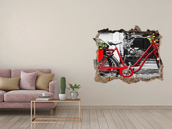 Finto buco nel muro 3D Una bicicletta rossa in un contesto urbano.